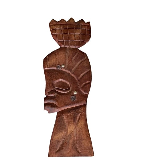 Vintage Hand Carved Wood Tribal Wall Hanging Art Decor 16 1/2" X 5 1/2" - Picture 1 of 4